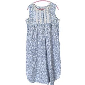 Bill Blass Blue Floral Cotton Nightgown L Lace Bib Cottagecore